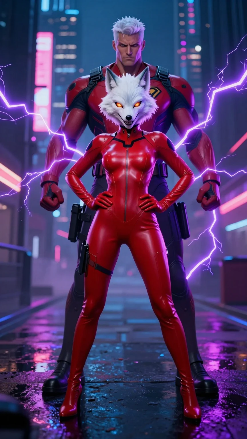 Cyberpunk Wolf Femme and Electric Superhuman Alliance