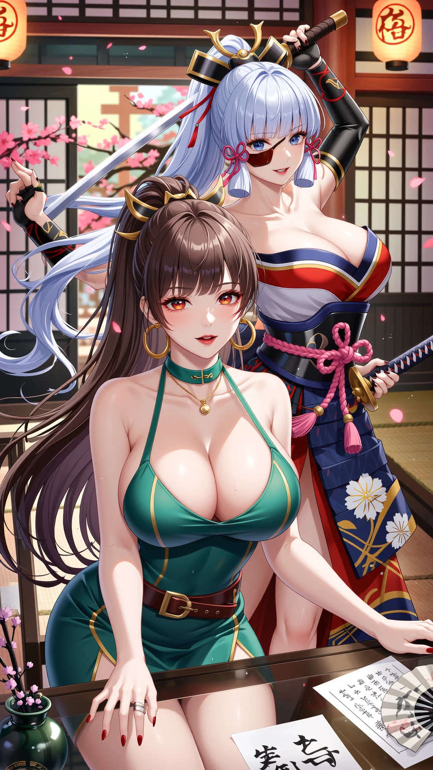 Voluptuous Brunette and Fierce Samurai Warrior