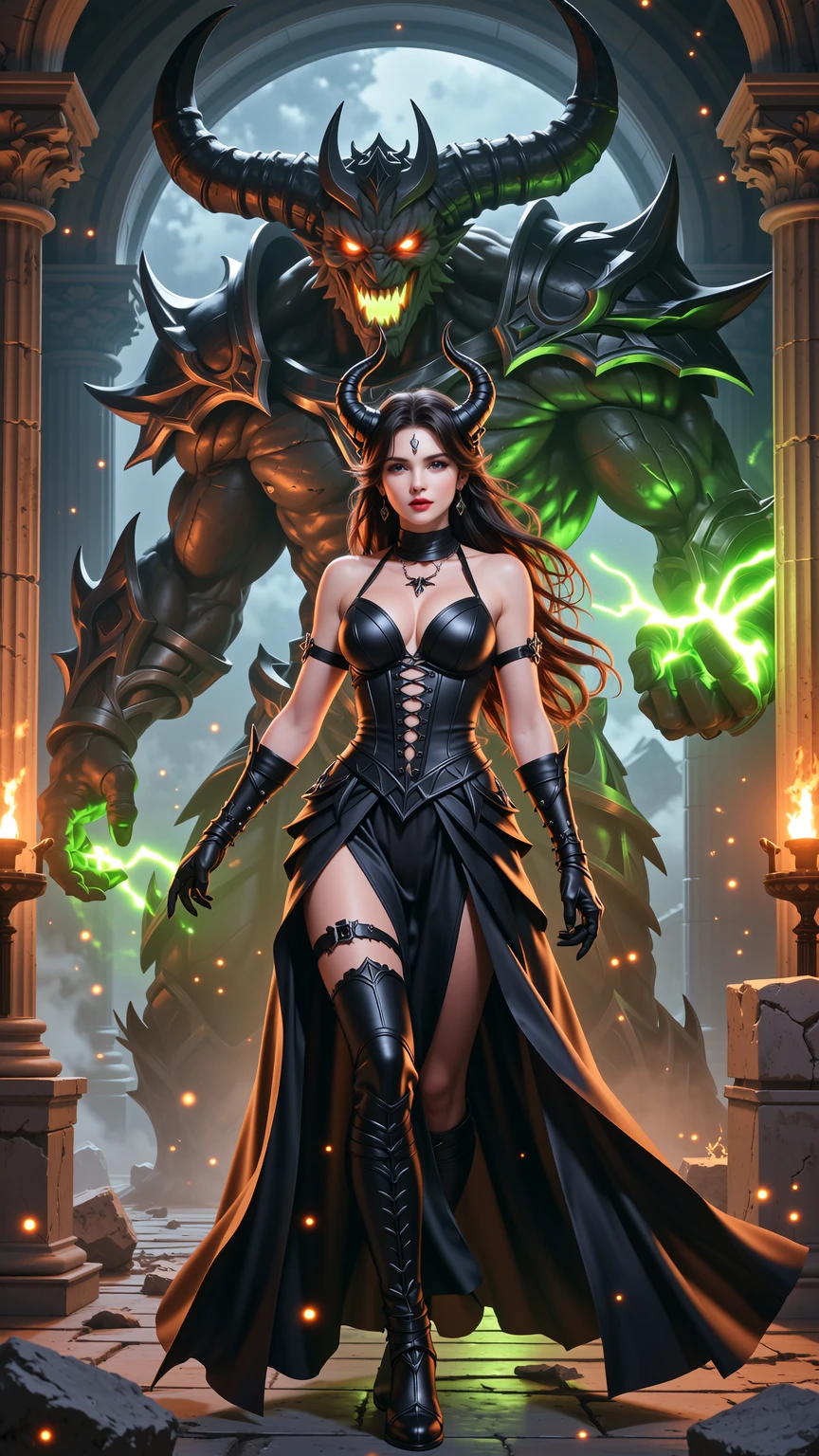 Dark Sorceress Commanding Infernal Twin Demon