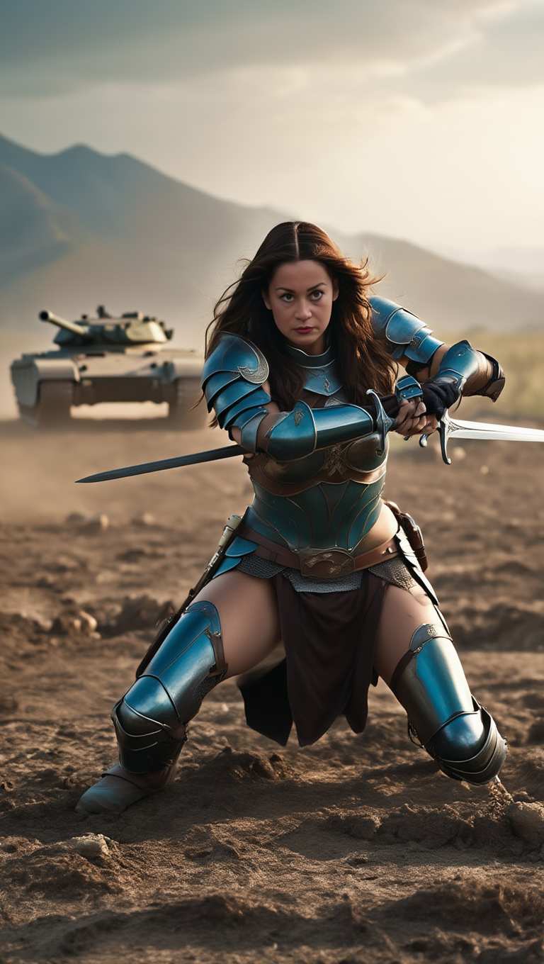 Steel Valkyrie Rising Across Desert Battlefield