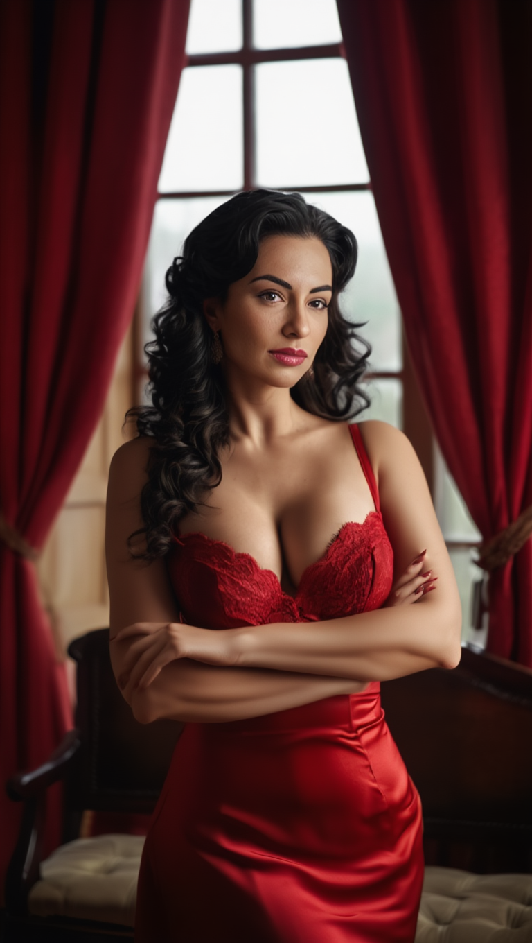Classic Red Evening Dress Window Light Editorial Series