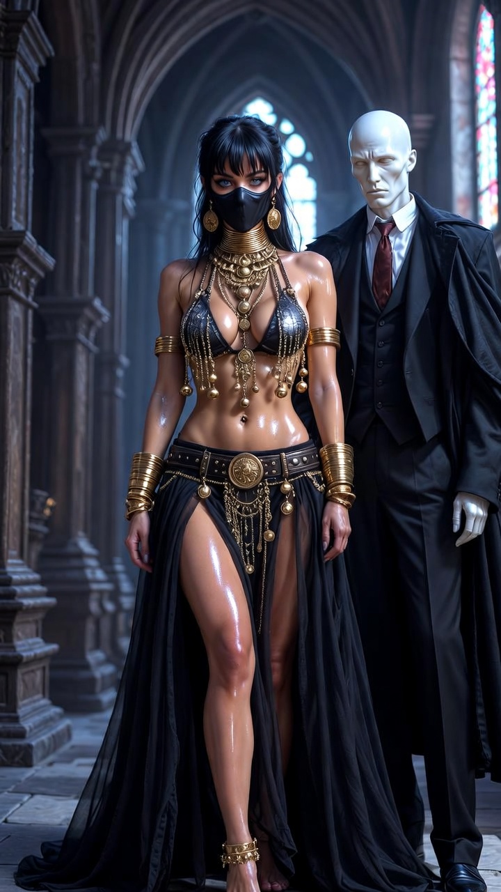 Veiled Temptress and the Faceless Tuxedo Sentinel