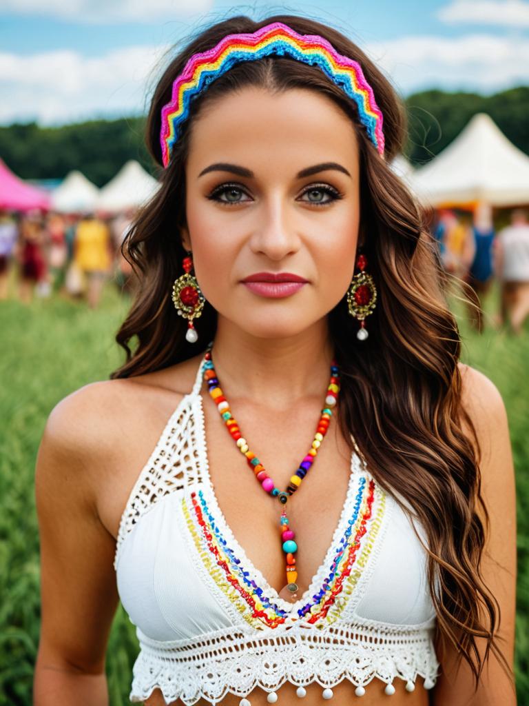 Boho Festival Portraits with White Lace Top and Tribal Jewelry