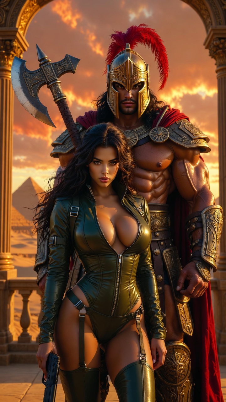 Green Leather Vixen and Golden Armored Warlord