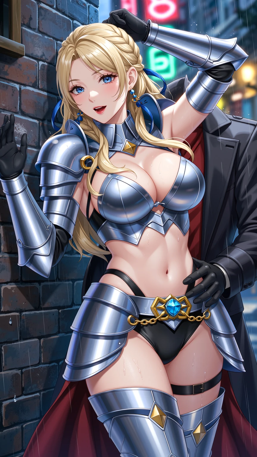 Blonde Knight in Rainy Neon Alley