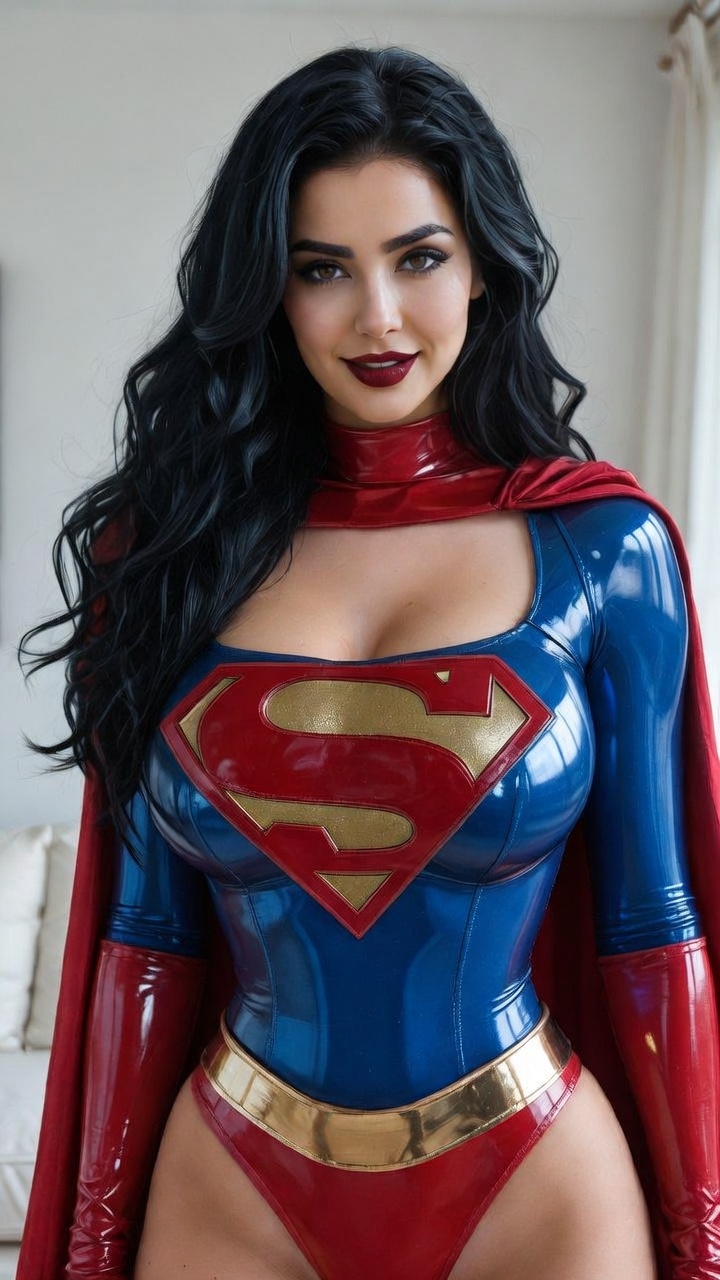 Sultry Voluptuous Woman in Classic Superman Costume