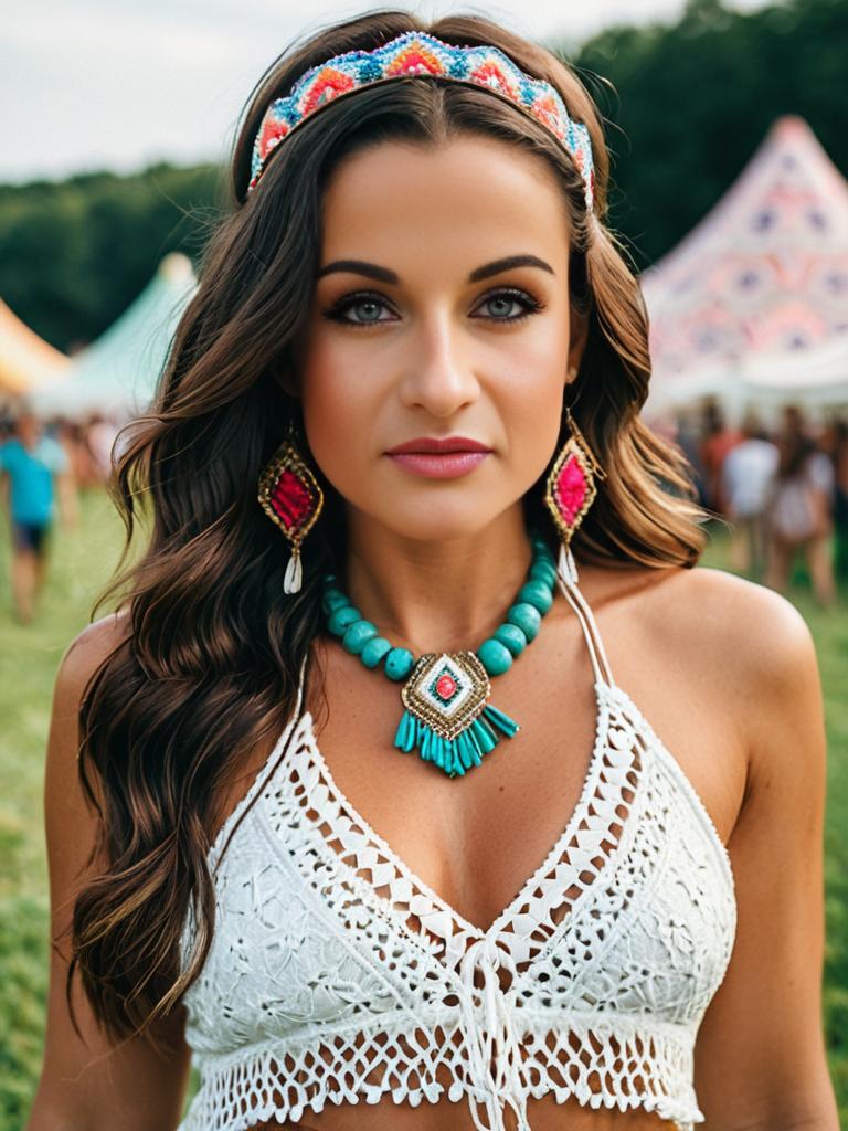 Boho Festival Portraits with White Lace Top and Tribal Jewelry