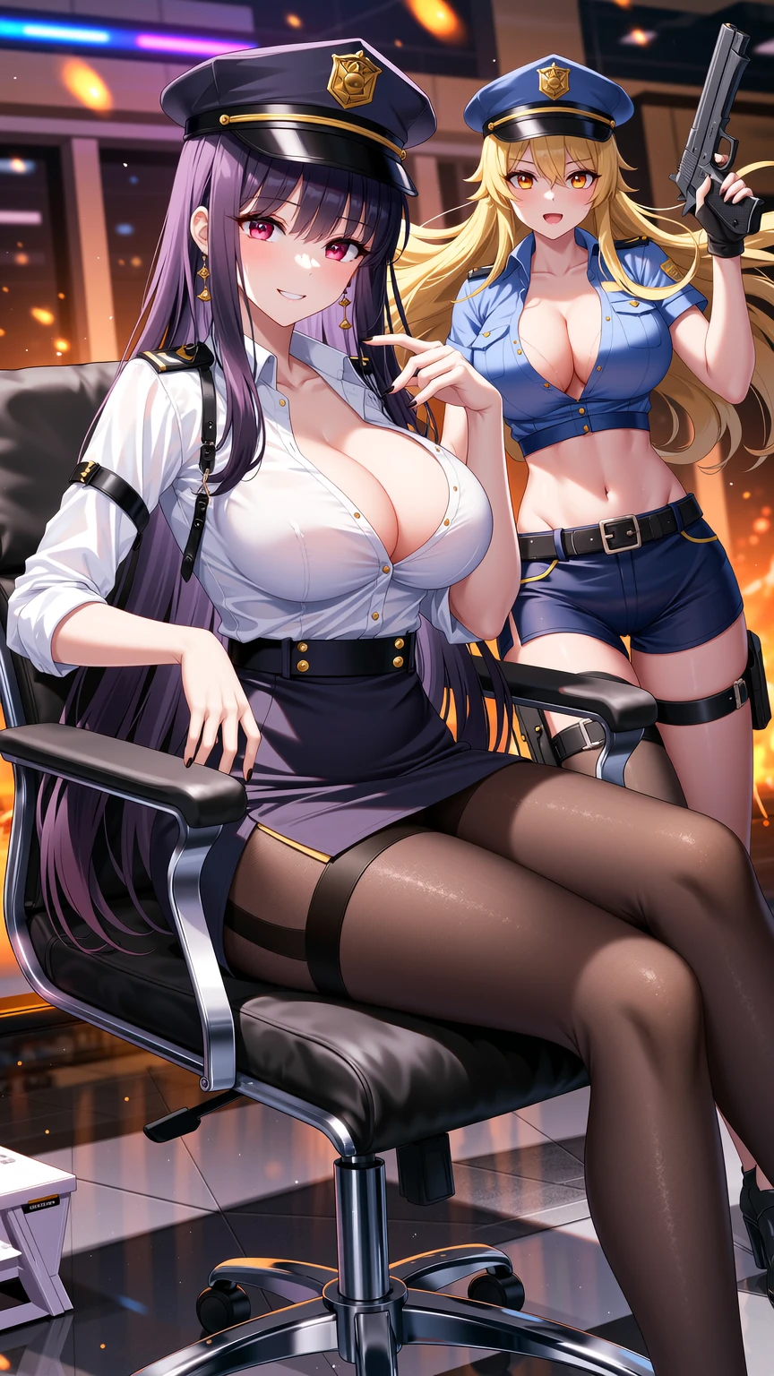 Seductive Secretary in Neon Cyberpunk