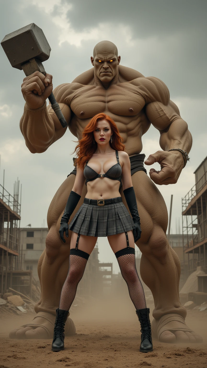 Redhead in Harness with Giant Sand Monster