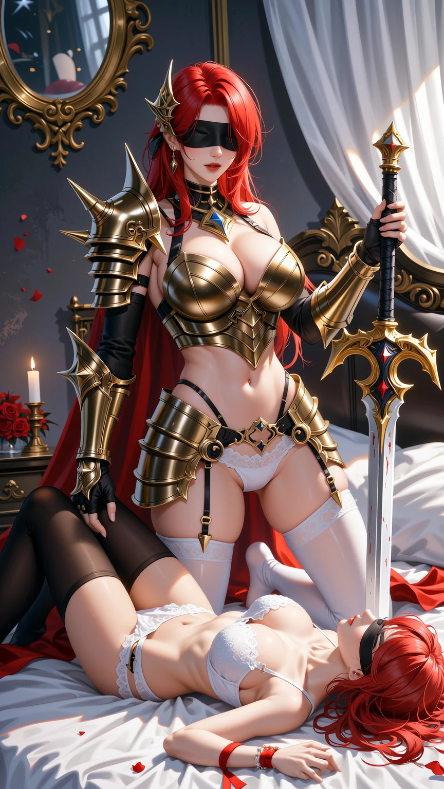 Blindfolded Knight Dominates Bound Redhead Beauty