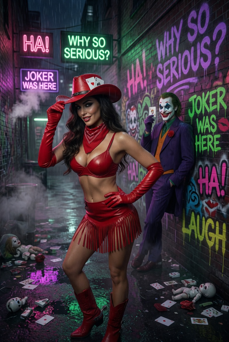 Cowgirl in Red Leather Meets Joker Alley