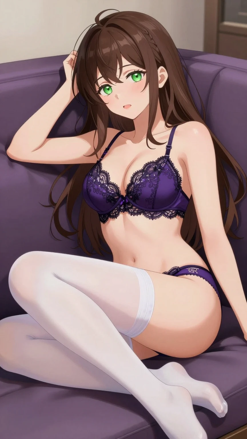 Soft Lounge Elegance in Violet Lace Lingerie
