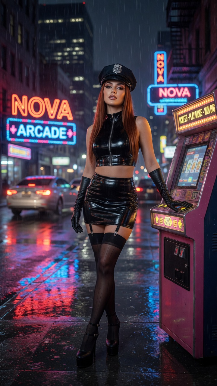 Neon Police Girl Arcade Night