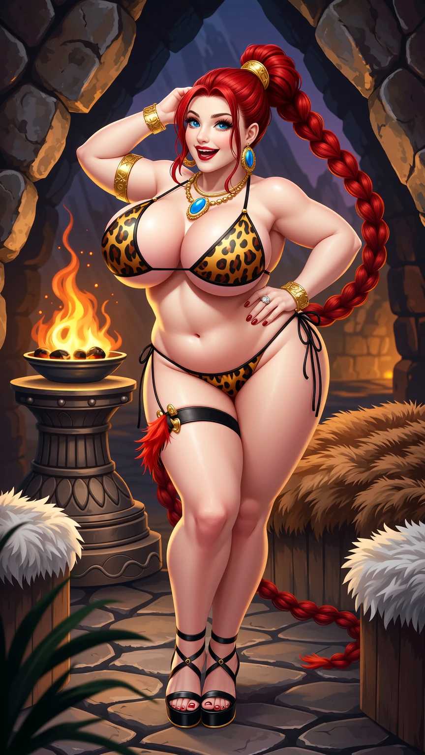 Voluptuous Redhead in Leopard Bikini Cave