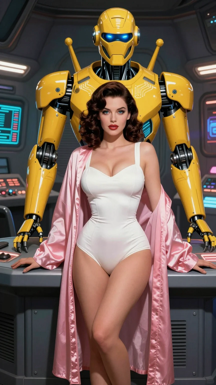 Retro Futuristic Pin-Up With Guardian Android