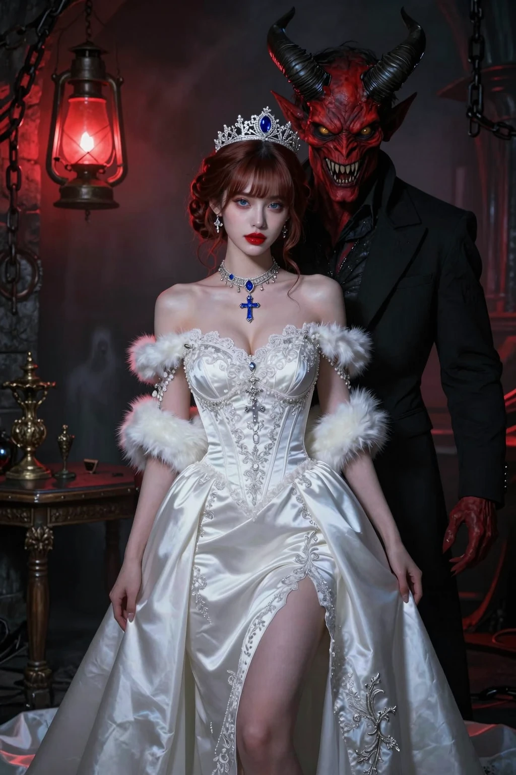 Innocent Bride with Menacing Red Demon Gothic Horror Fantasy Series