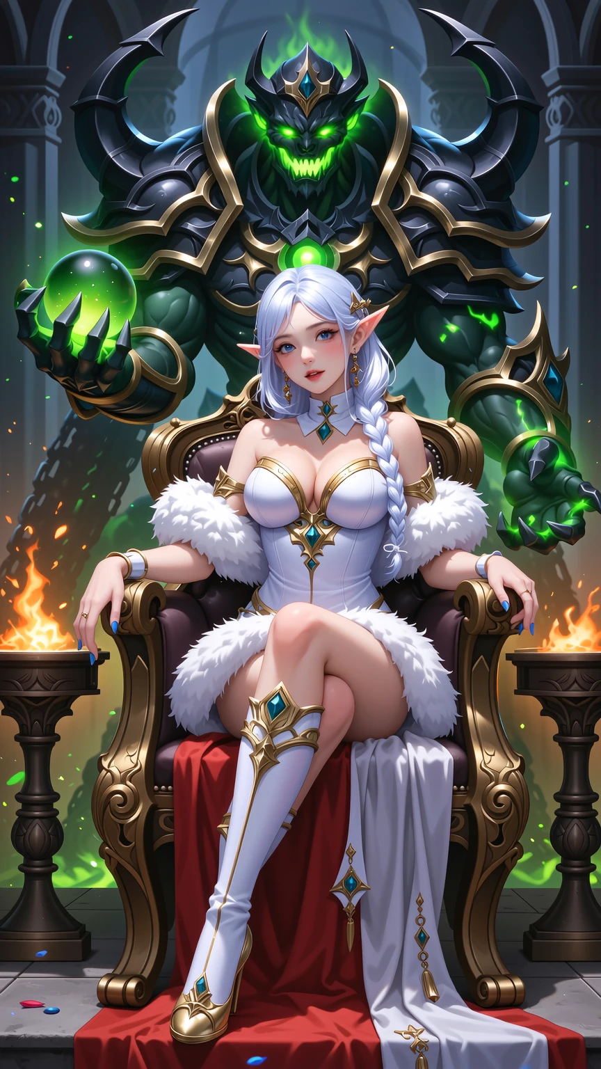Enchanting White-Haired Elf Sorceress in Mystic Chamber