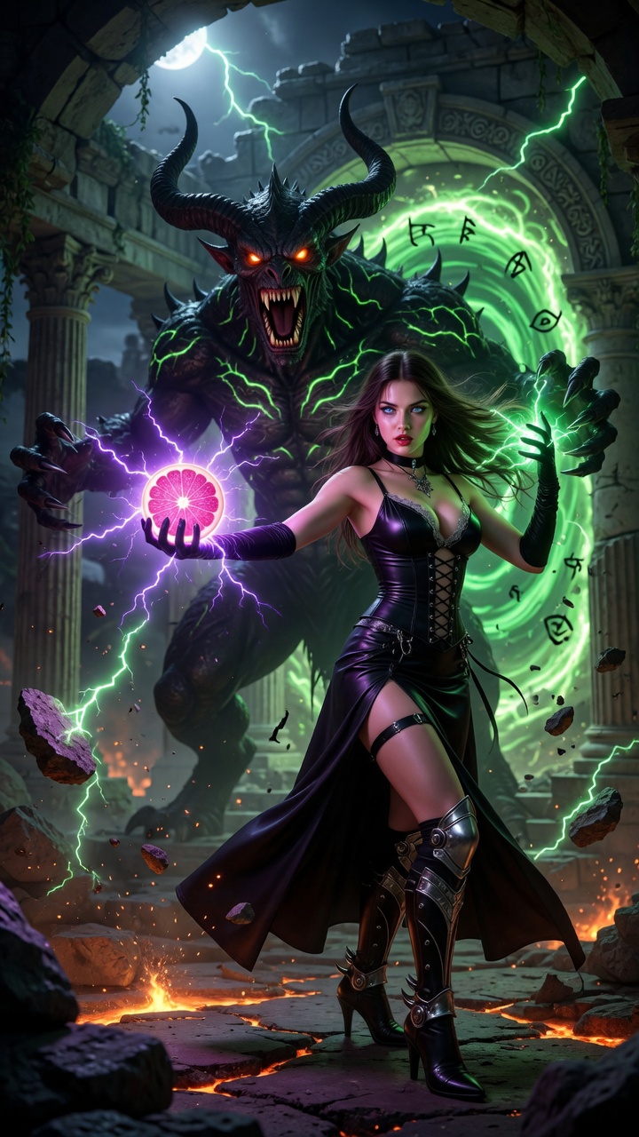 Sorceress Summoning Demonic Power