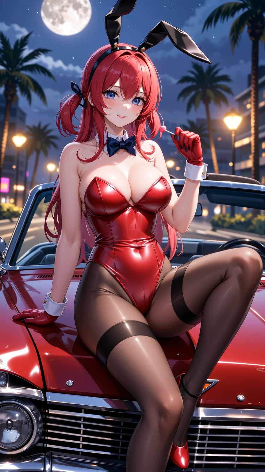 Neon Moon Bunny on Vintage Red Convertible