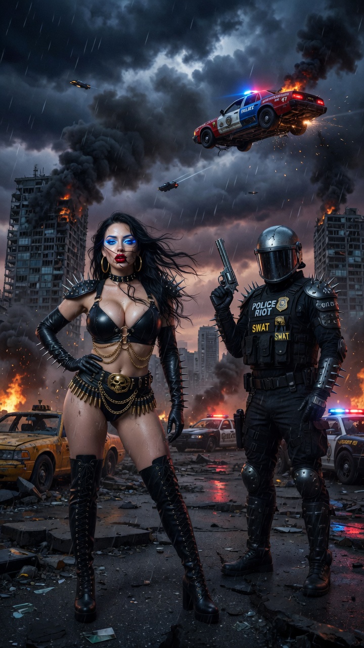 Spiked Leather Babe in Ruined City