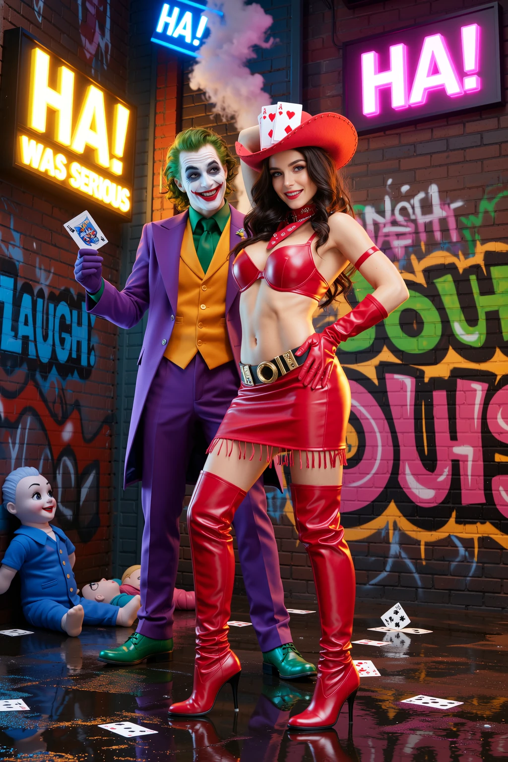 Cowgirl in Red Leather Meets Joker Alley