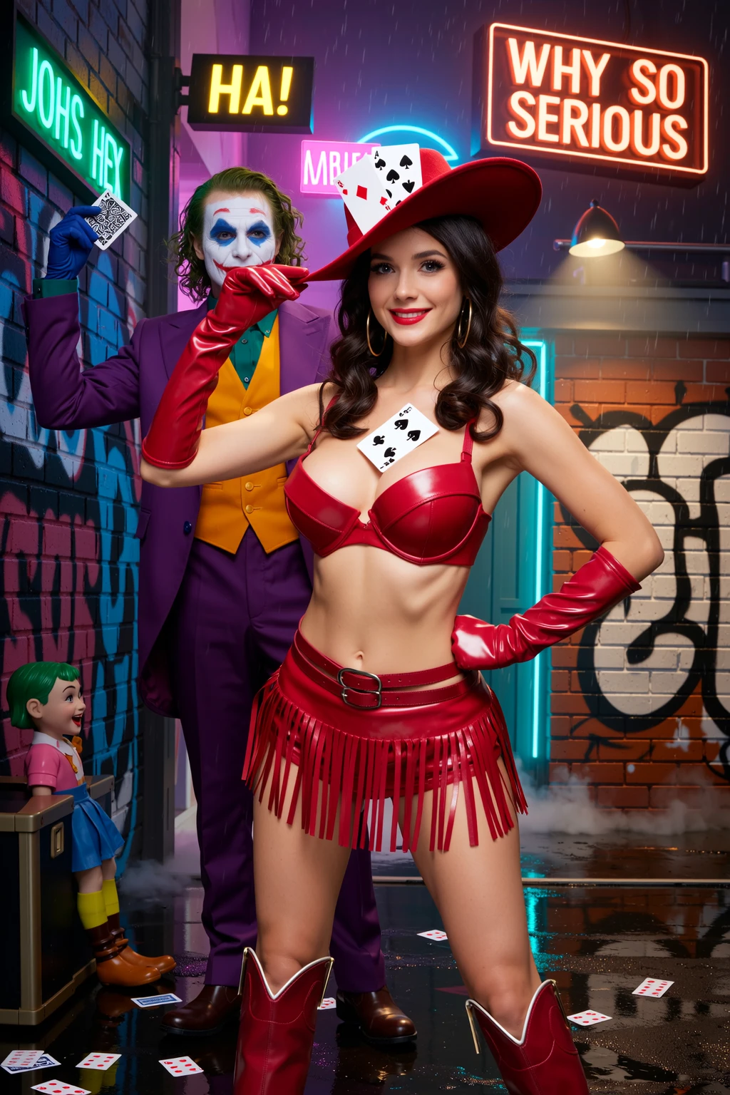 Cowgirl in Red Leather Meets Joker Alley