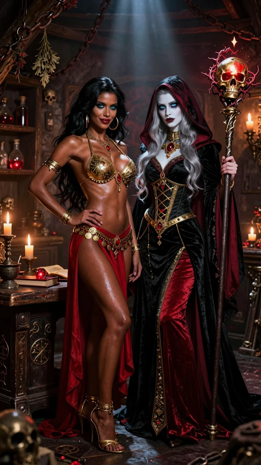 Crimson Sorceress and Golden Veiled Temptress
