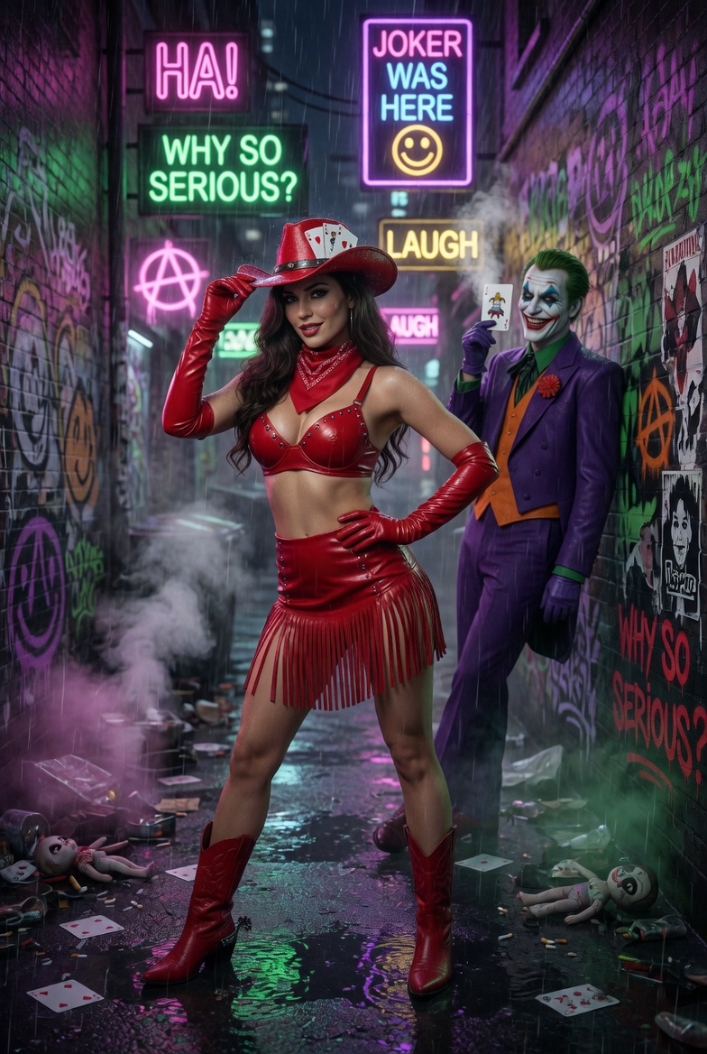 Cowgirl in Red Leather Meets Joker Alley