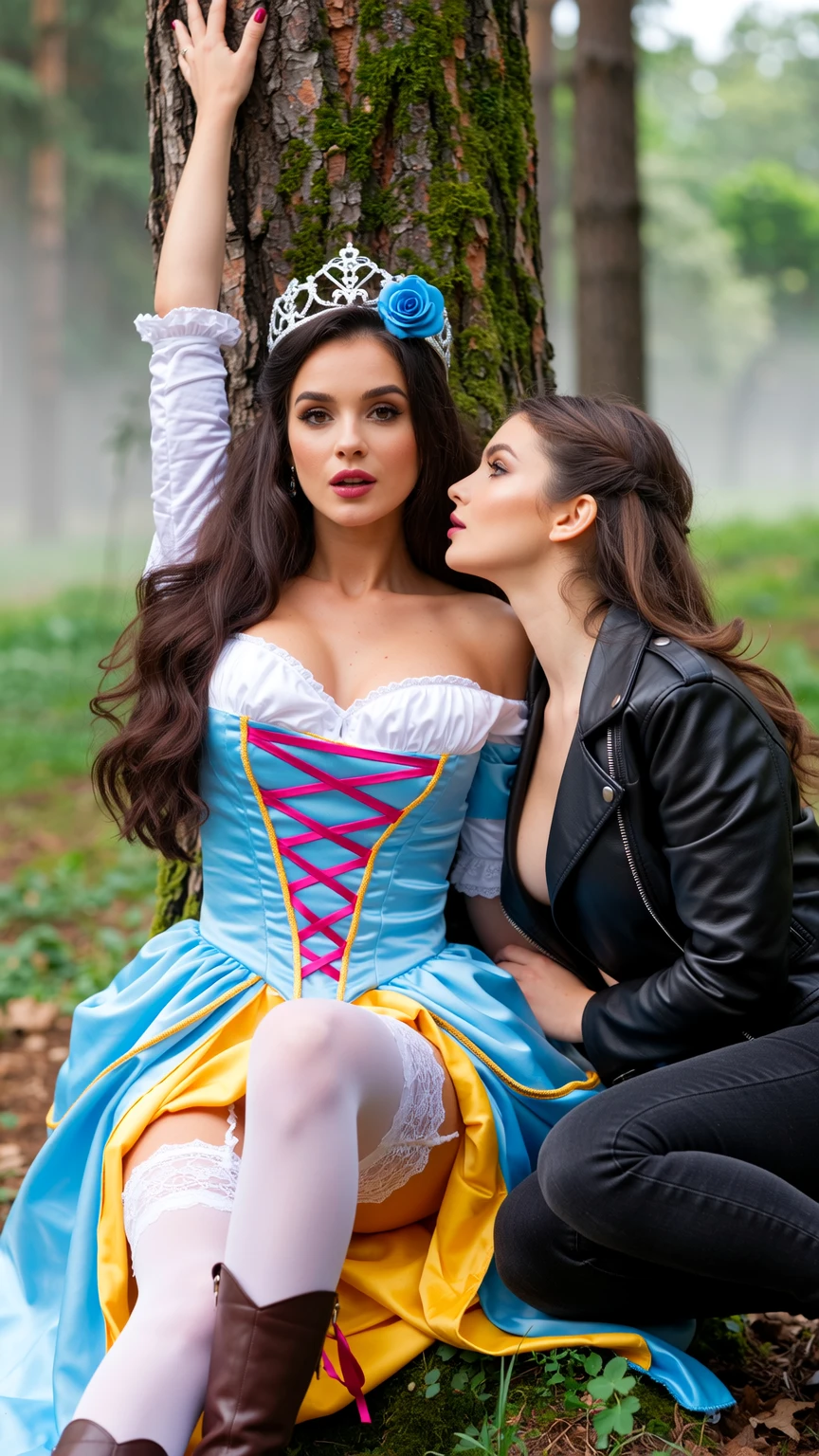 Princess and Leather Beauty in Enchanted Forest